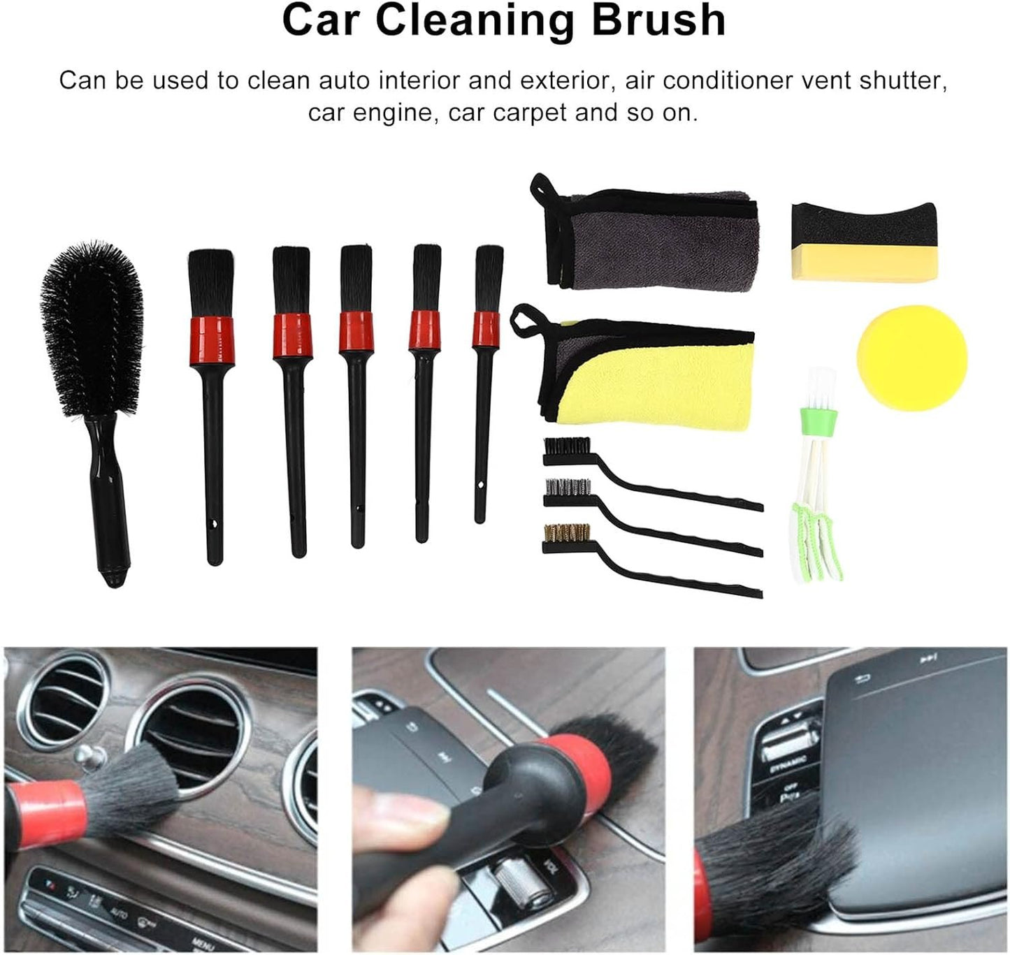 14pcs Car Detailing Brush Auto Detail Cleaning Tool Set Kit for Interior Exterior