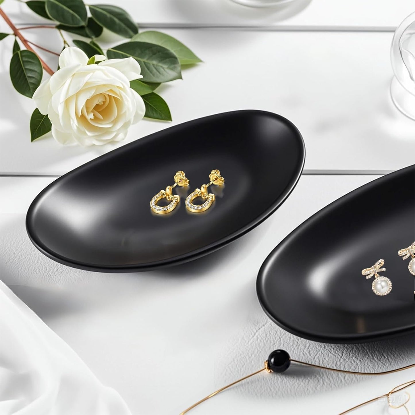 Binoster Black Storage Box Centerpiece Jewellery Tray for Rings and Jewelry Key Ring Organizer Entrance Organizer Dresser Decorative Plate
