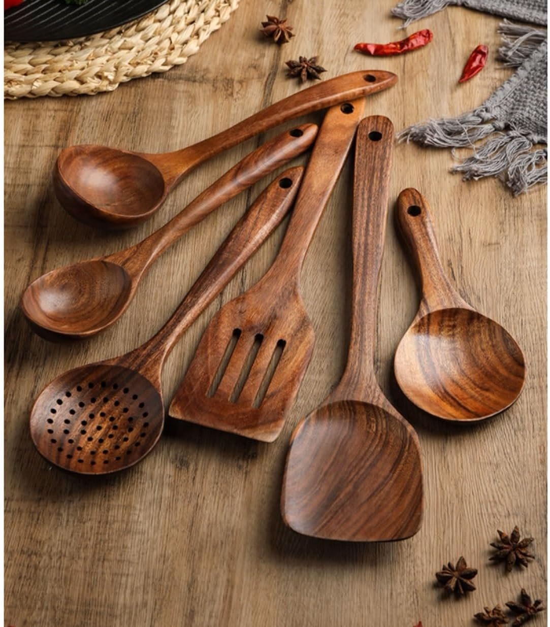 NSTVVEE Kitchen Utensils Wooden Kitchen Spoons Spatulas Gadgets Baking Tools Kitchen Pots Set of 5 Pieces