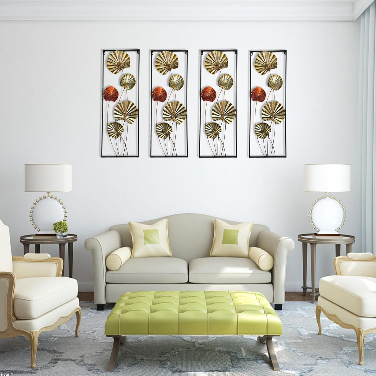 Metal Wall Art, 86cm Lotus Leaf,Spring Leaves Hanging Framed Wall Arts,3D Folowers Home Garden Decor,Sculpture for Indoor Outdoor