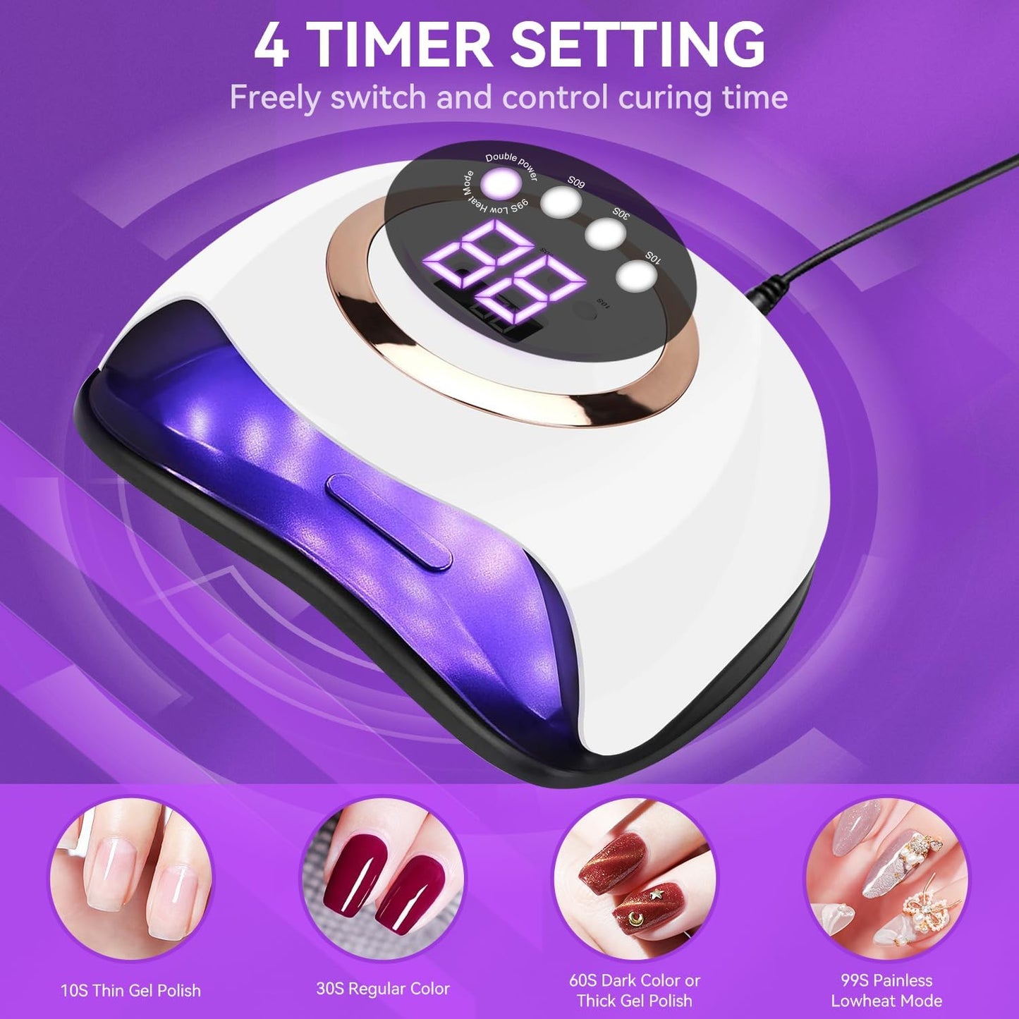 YESDEX Professional 168W UV LED Nail Lamp, Fast Gel Polish Dryer With 42 LEDs, 4 Timer Settings for Nail Curing