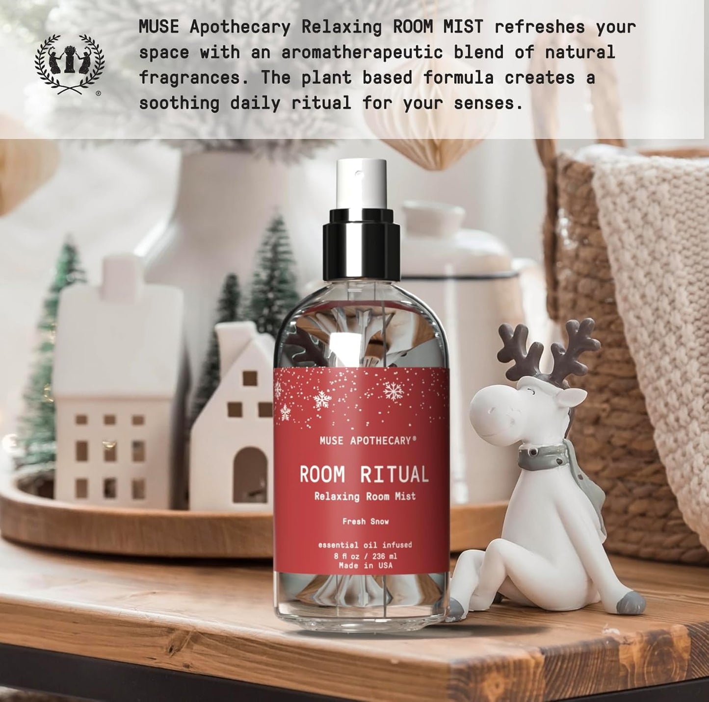 Muse Apothecary Room Ritual - Room Spray, Aromatic and Relaxing Room Mist, Air Freshener Spray, Infused with Natural Aromatherapy Essential Oils - 8 oz, Fresh Snow, 2 Pack