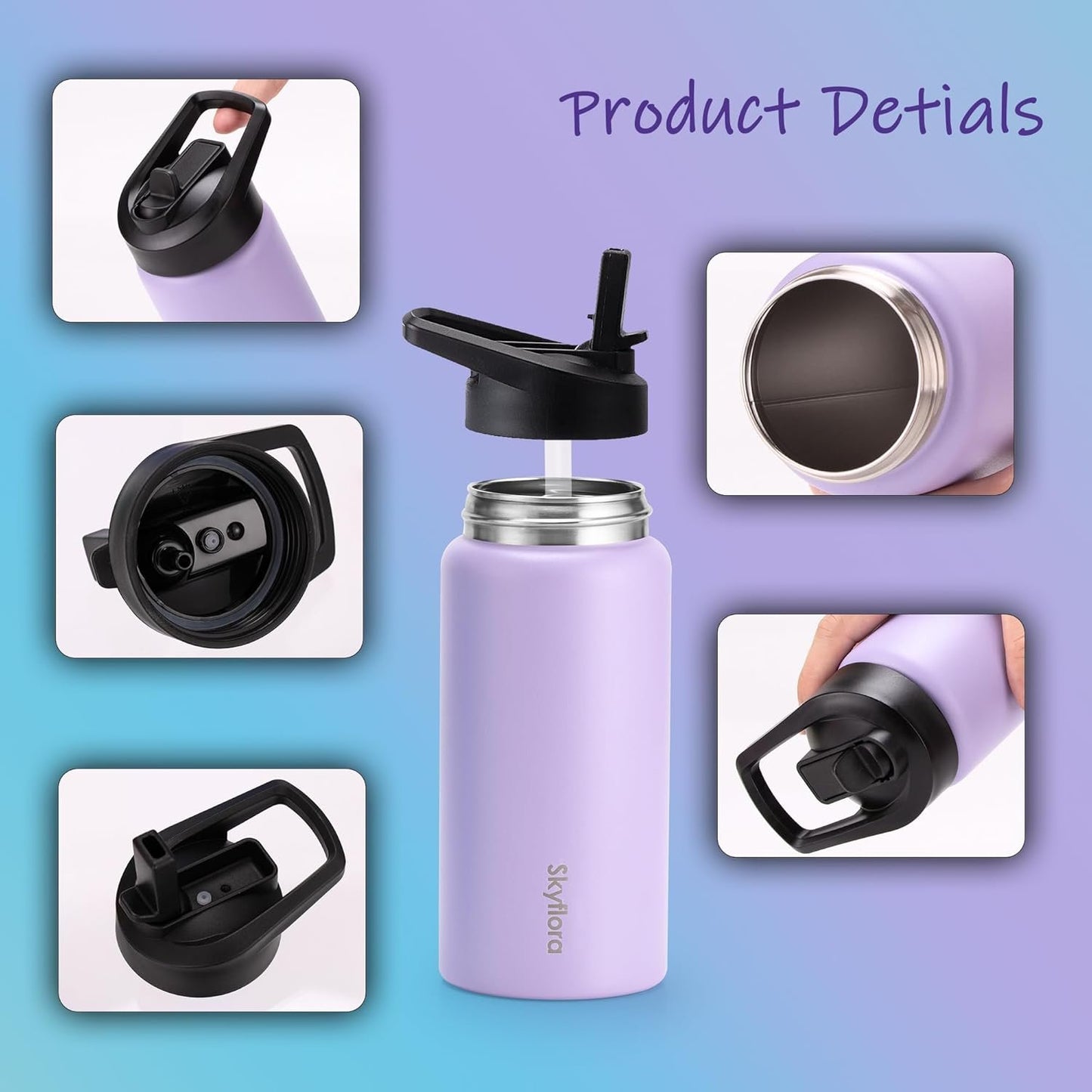 16oz Water Bottle with Straw Lid, Single Wall Stainless Steel, Dishwasher Safe & Leak Proof Drinkware for School Sports Travel Camping (Cosmic Lilac)