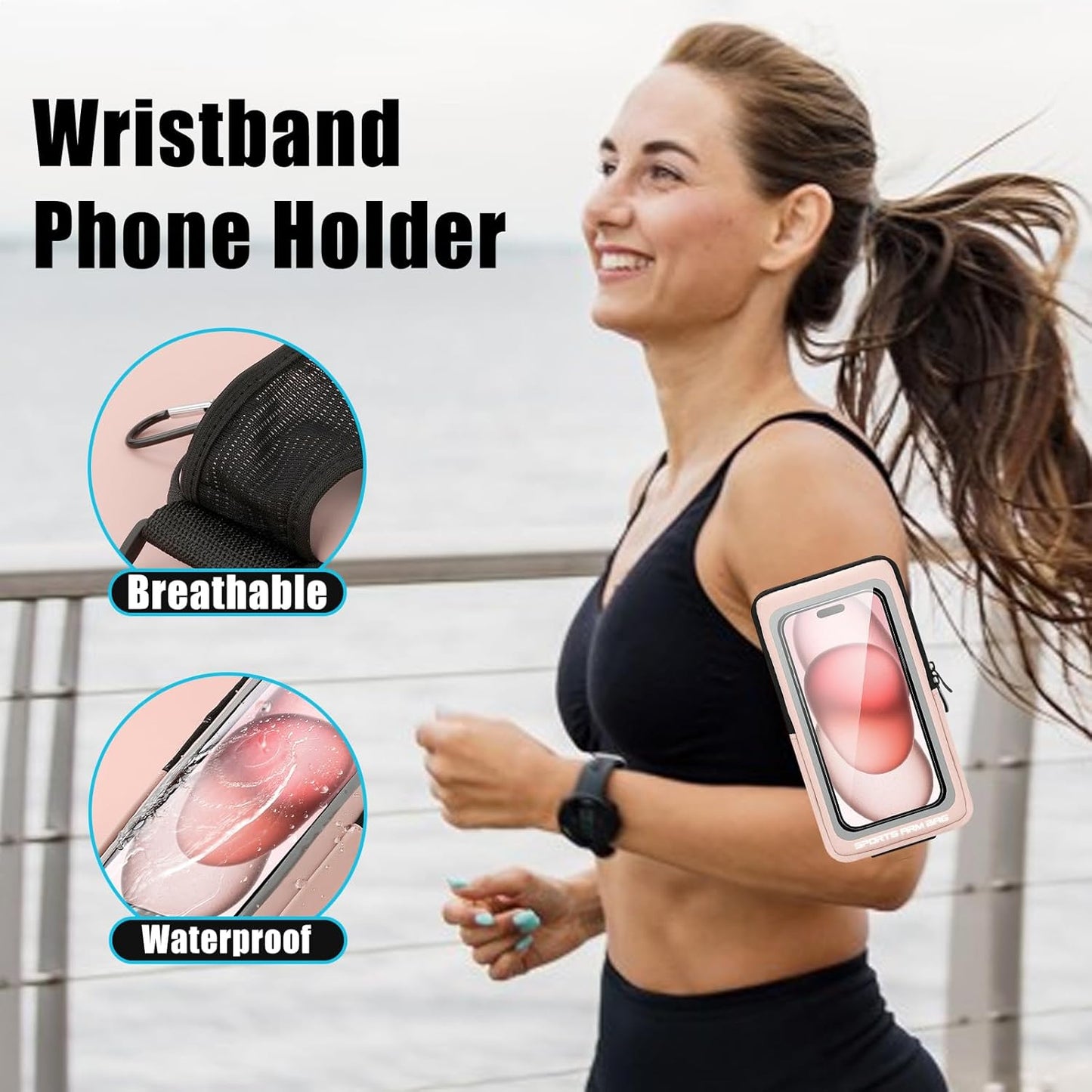 Phone Armband, Adjustable Phone Arm Bands, Waterproof Wrist Bag, Storage Pouch & Outdoor Workout Gear, Ideale per smartphone, esercizio, Hiking, and Travel Gear, 7,48 x 4,13 pollici