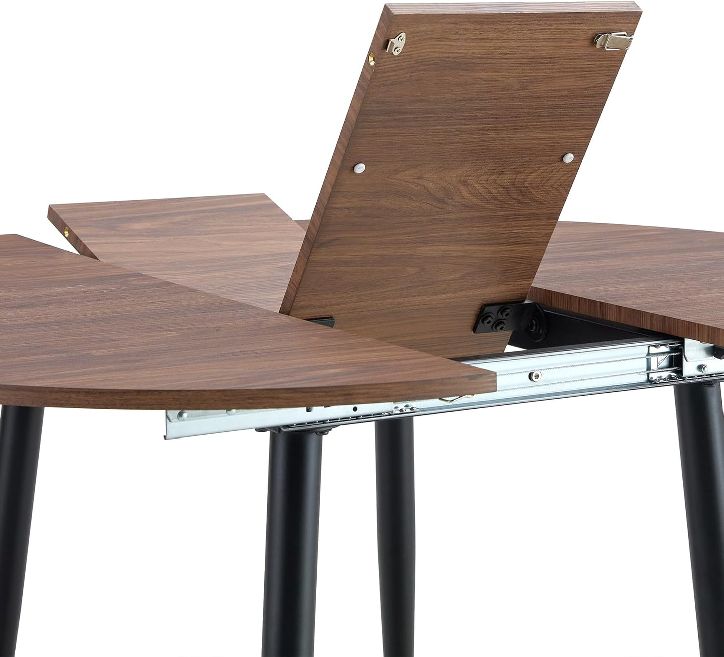 FURNITO 42"-54" Extendable Round Dining Room Table for 4 6 People, Wooden Kitchen Tabletop with Metal Legs, Space Saving Modern Dining Table for Small Space, Easy to Assemble, Walnut