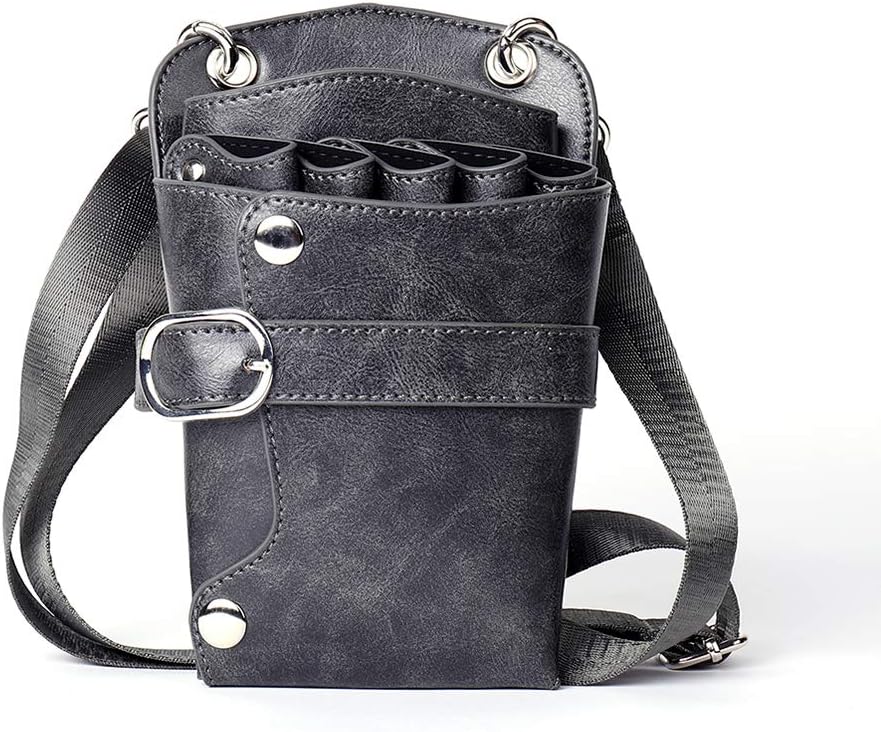 Scissors Pouch PU Leather Salon Barber Hairdressing Scissors Holster Hair Stylist Tools Bag Comb Shear Holster Waist Shoulder Belt (Grey)