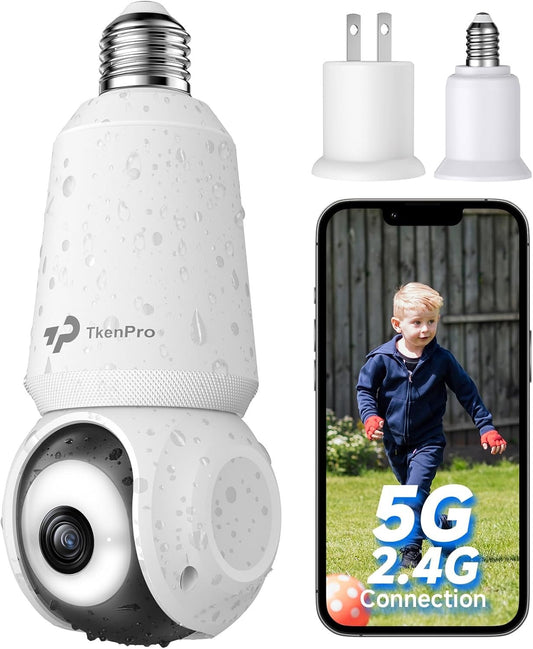 2K Light Bulb Security Cameras Wireless Outdoor, 5G&2.4G WiFi Cameras for Home Security Outside Indoor, IPX6 Waterproof, 360° Motion Tracking and Human Detection, Security Camera Outdoor