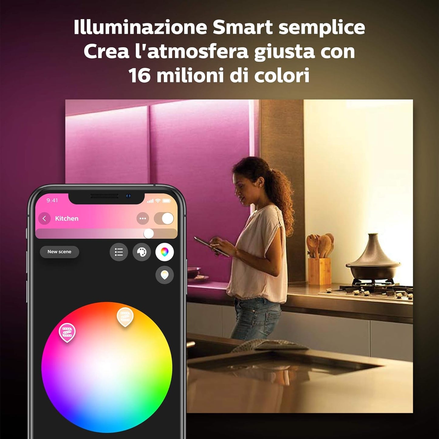 Philips Hue White and Color Ambiance Smart Play LED Table Lamp, Base Kit with Power Supply Included, 2 Pieces, Black