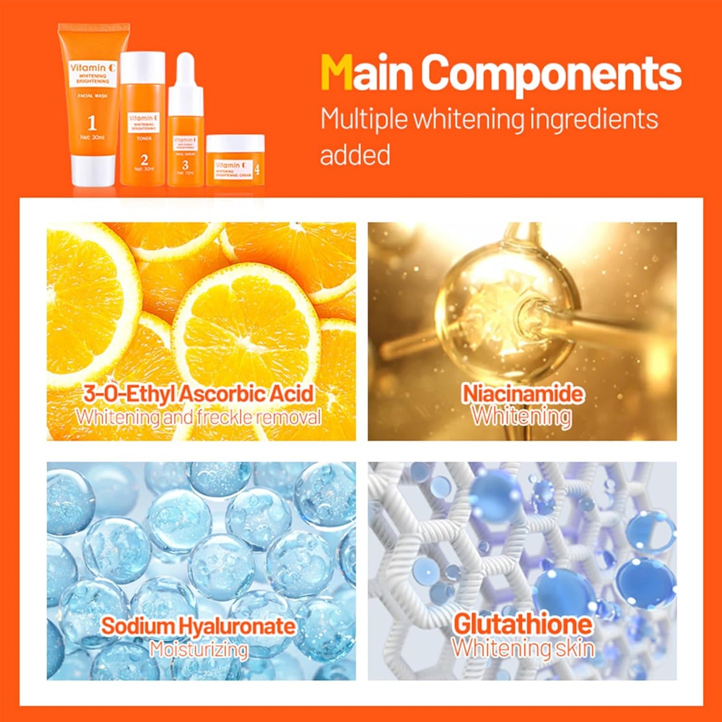 Skin Care Face Kit, Women's Gift Box for Cleansing and Moisturizing with Vitamin C Face Cream, Skincare Anti-Ageing Hydration Intens Lightens Pigment Spots Suitable for All Skin Types