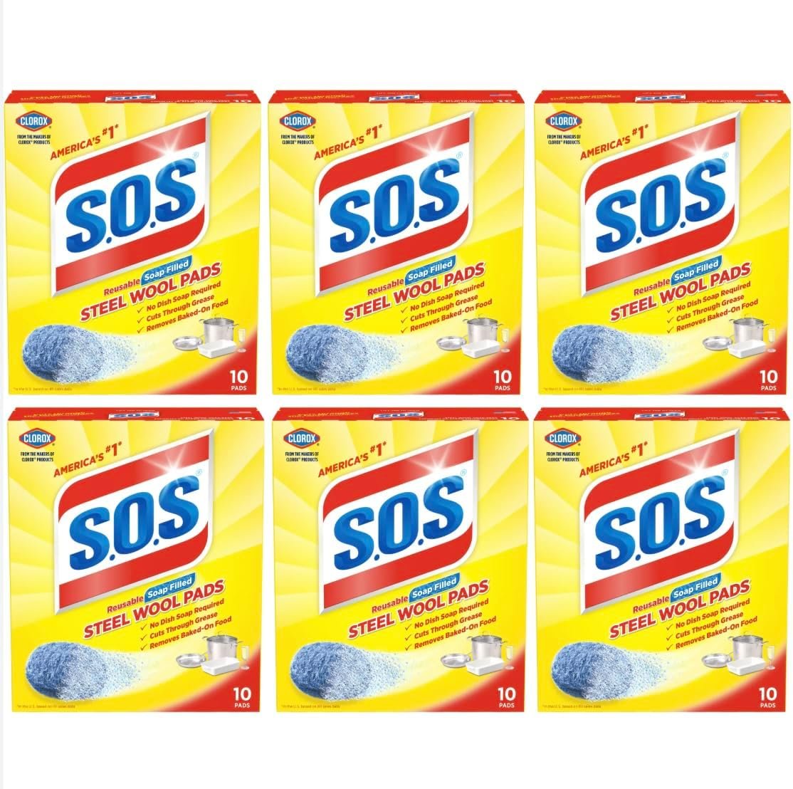 Value Bundle: SOS Pads Steel Wool - Cleaning Supplies - Kitchen, Toilet, and Sink Cleaner - 60 Pack