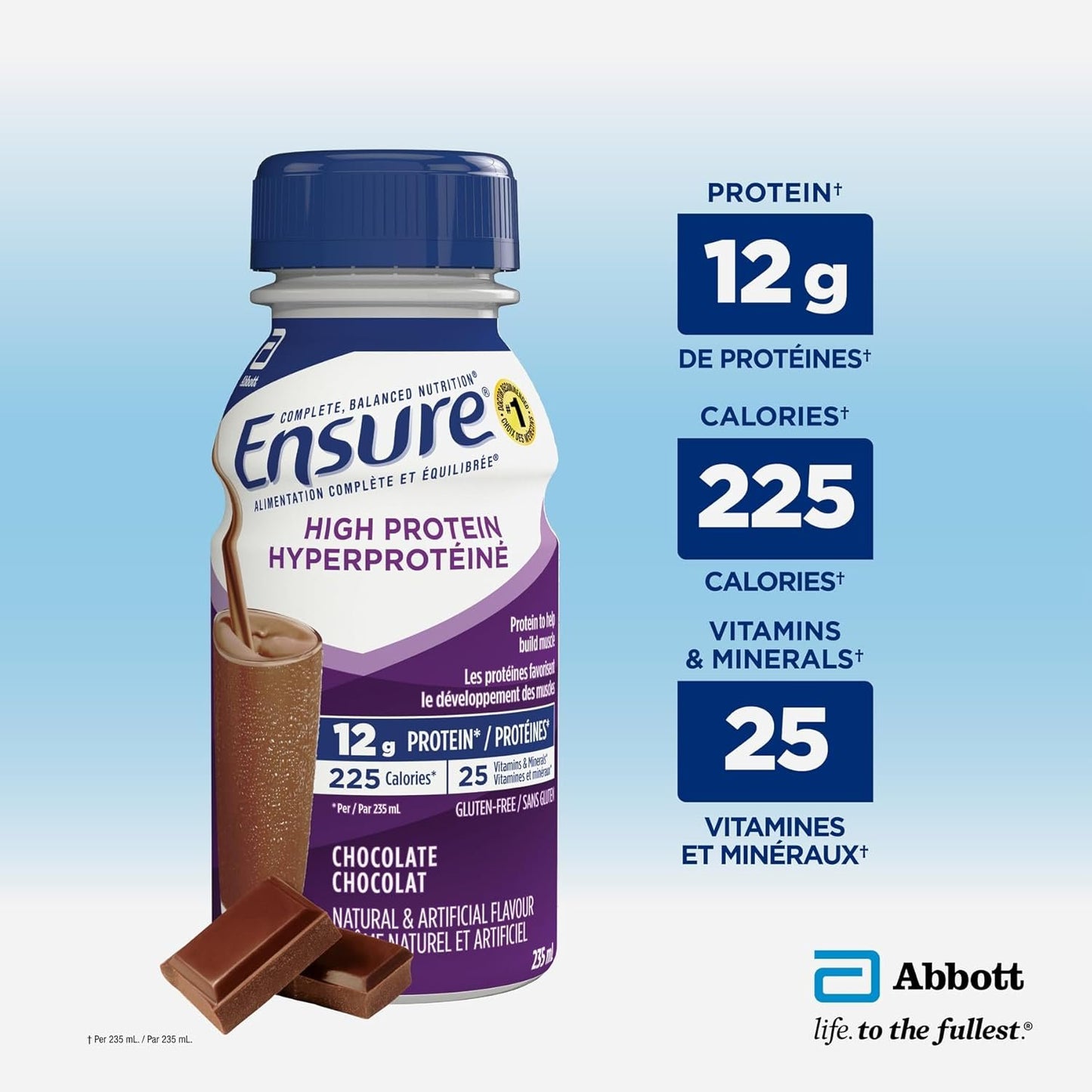 Ensure High Protein 12 g, Meal Replacement Shakes, Protein Shakes With Protein To Help Build Muscle, Chocolate, 6 x 235-mL Bottles