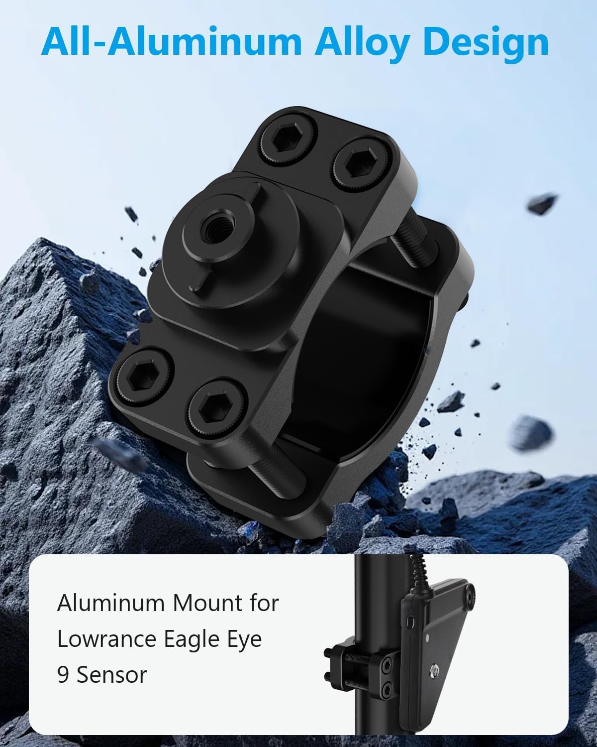 Aluminum Mount for Lowrance Eagle Eye 9 Sensor - Compatible with Various Rod, Easy Installation - Aluminum Alloy Material - Sturdy and Durable