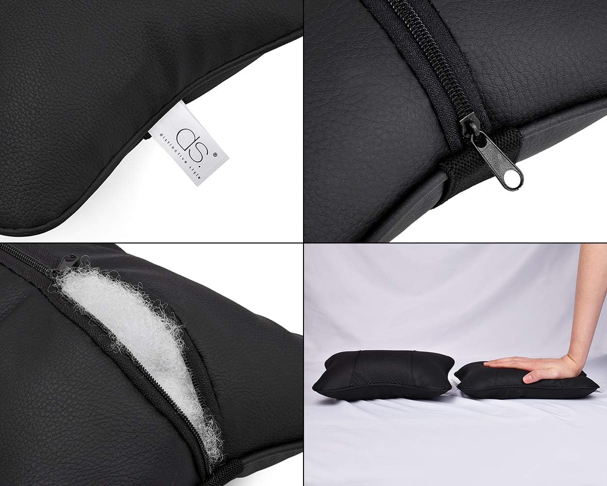 DS. DISTINCTIVE STYLE Car Neck Pillow 2 Pieces PU Leather Travel Pillow for Head Rest Neck Support for Car Seat (Black with Buckle)
