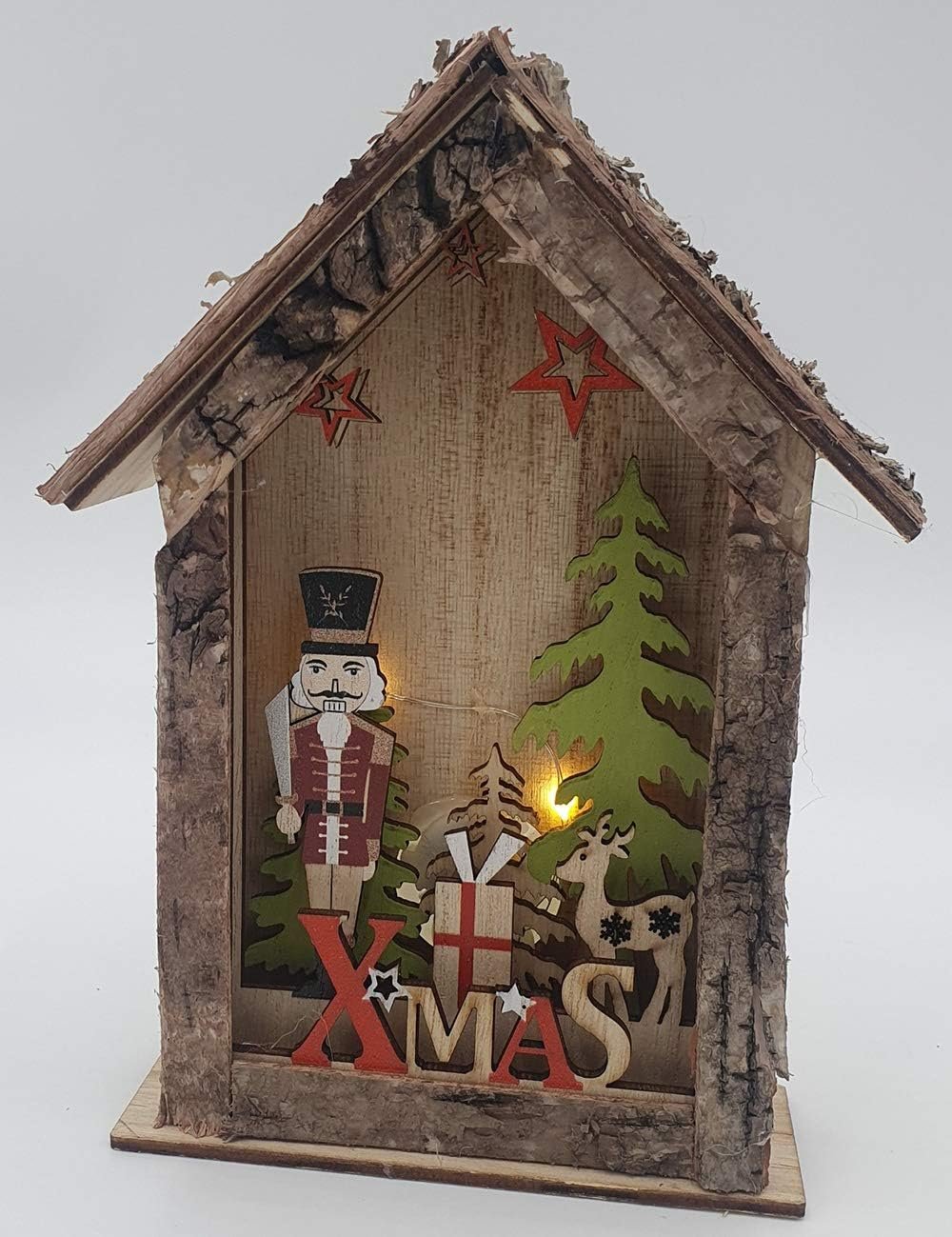 OM DOLCE CASA Christmas Wooden Houses Set of 2 with Lights Christmas Decorations