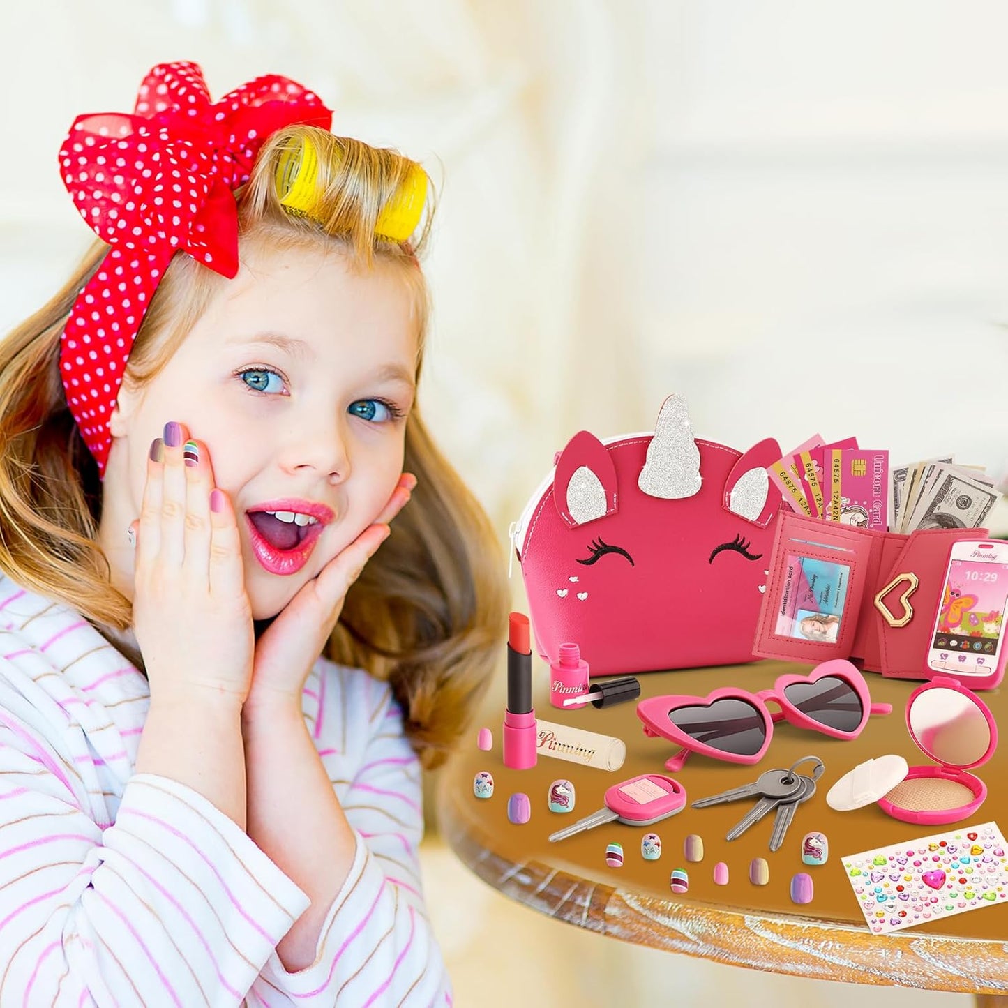 Toddler Purse for Little Girls 3-5 with Pretend Makeup Kit | Unicorn Kids Purse Accessories Play Fake Make up Set | Birthday Gifts for 4-6 Year Old Princess Toys