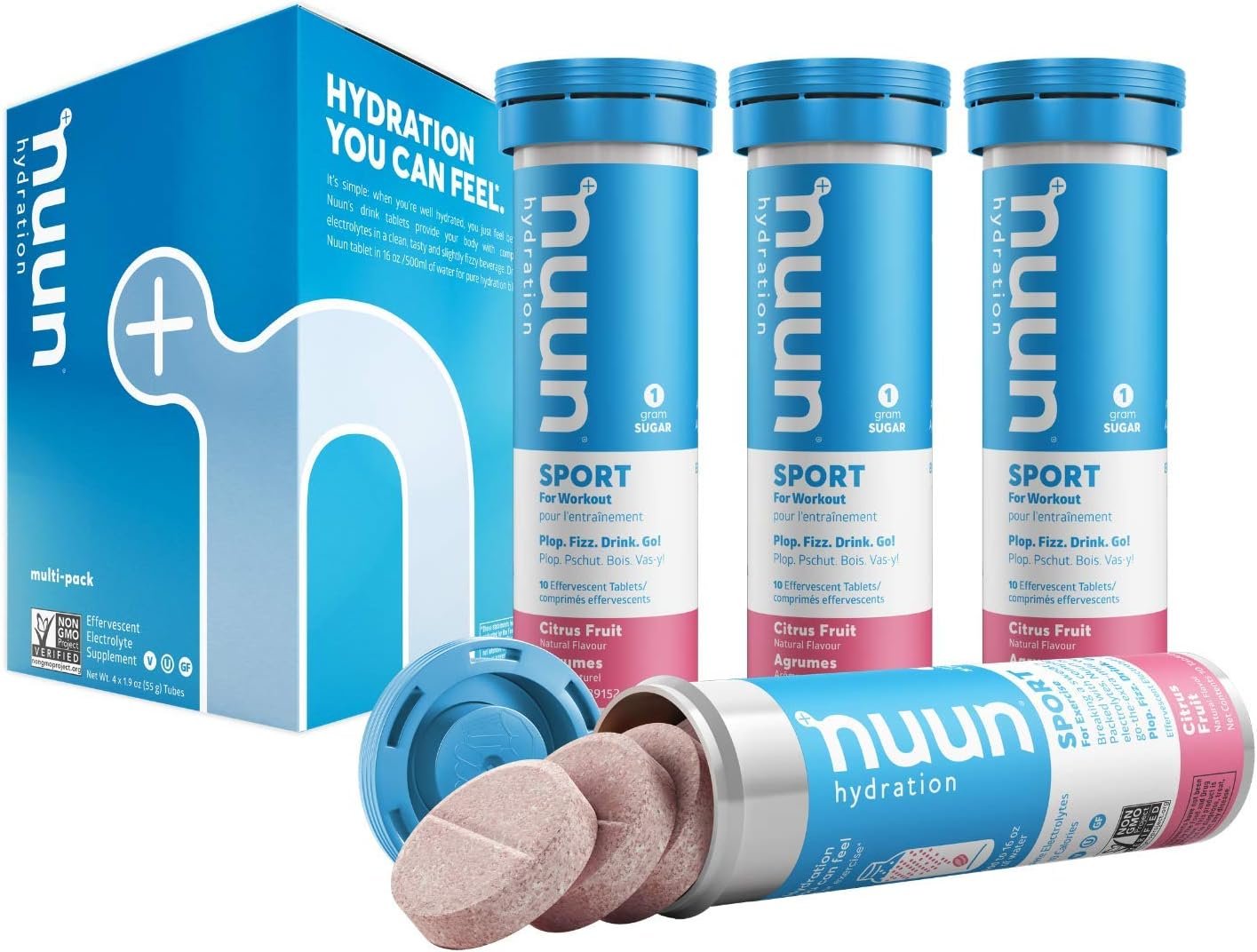 Nuun Sport: Electrolyte Drink Tablets, Box of 4 Tubes (40 servings), Citrus Fruit, Electrolyte Hydration Supplement