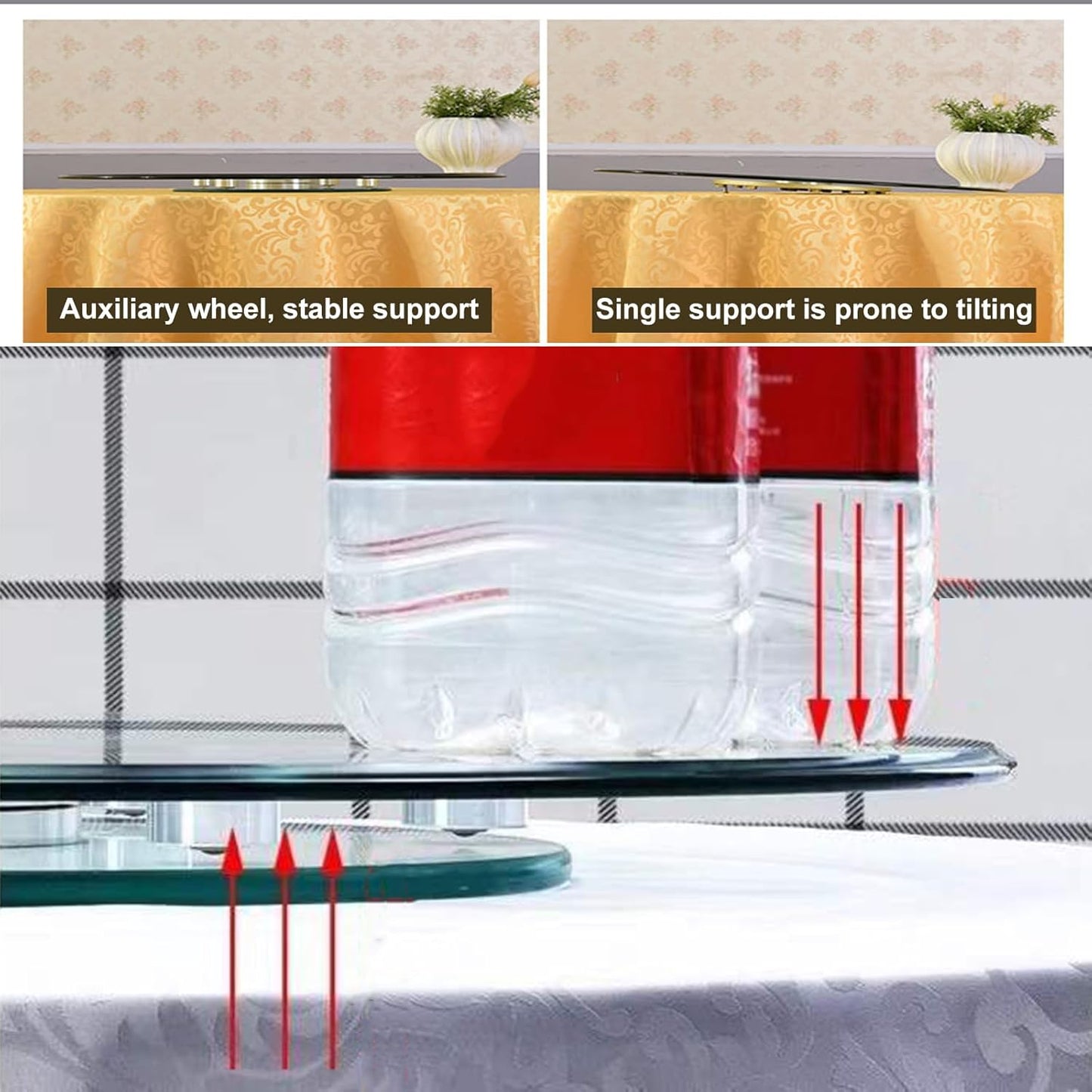 27" Glass Lazy Susan Turntable Large Dining Table, Kitchen Round Clear Tabletop Rotating Tray with Swivel Assist System, Silent & Smooth Spin Table Centerpiece