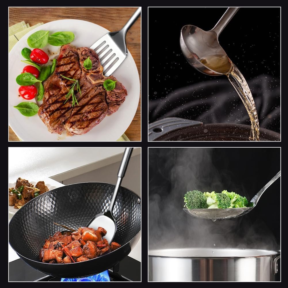 5 Pcs Stainless Steel Kitchen Utensil Set Gadgets Heavy Duty Kitchen Utensils with Spoon, Spatula, Large Spoon, Soup Spoon, Spatula (Silver)