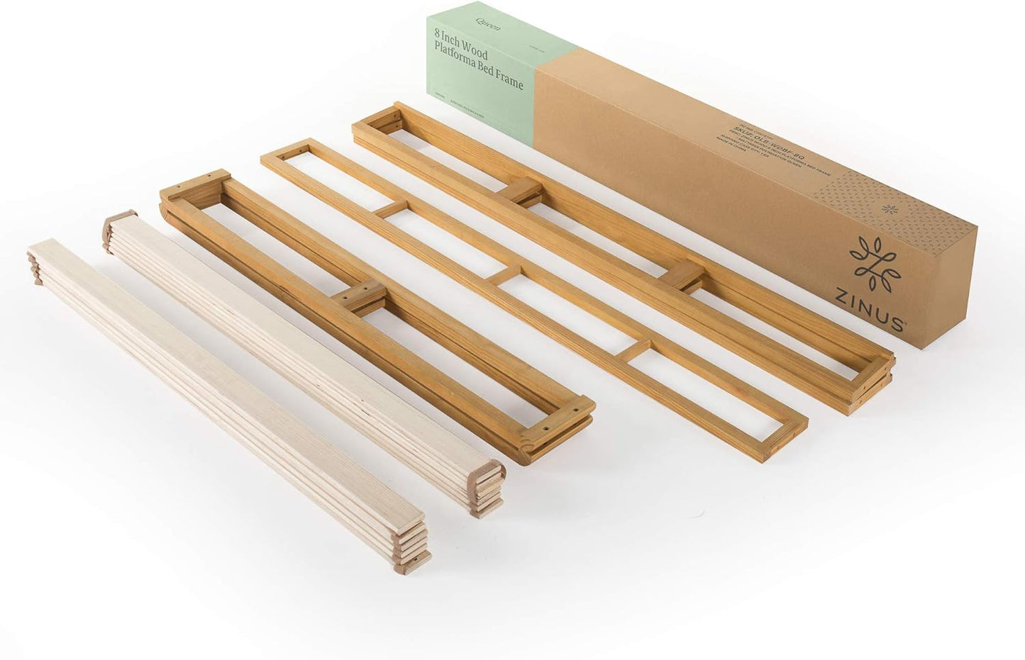 Zinus Industrial Pine Wood Double Bed Frame | Low Bed Base Mattress Foundation - Natural 20cm / Mattress Foundation/Bedroom Furniture, (AU-WDBF-8D)