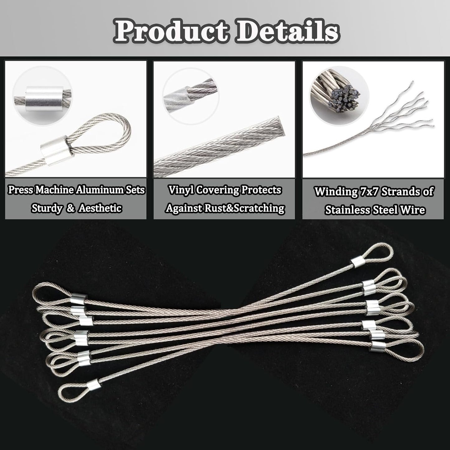 Stainless Steel Cable with Loops, Vinyl Coated Wire Rope Lanyard Lock Security Chains for Outdoor Gates, Stage Lighting, Luggage Lock Wire Rope with Loops 2mm Thickness 12inch Length - 5 Packs