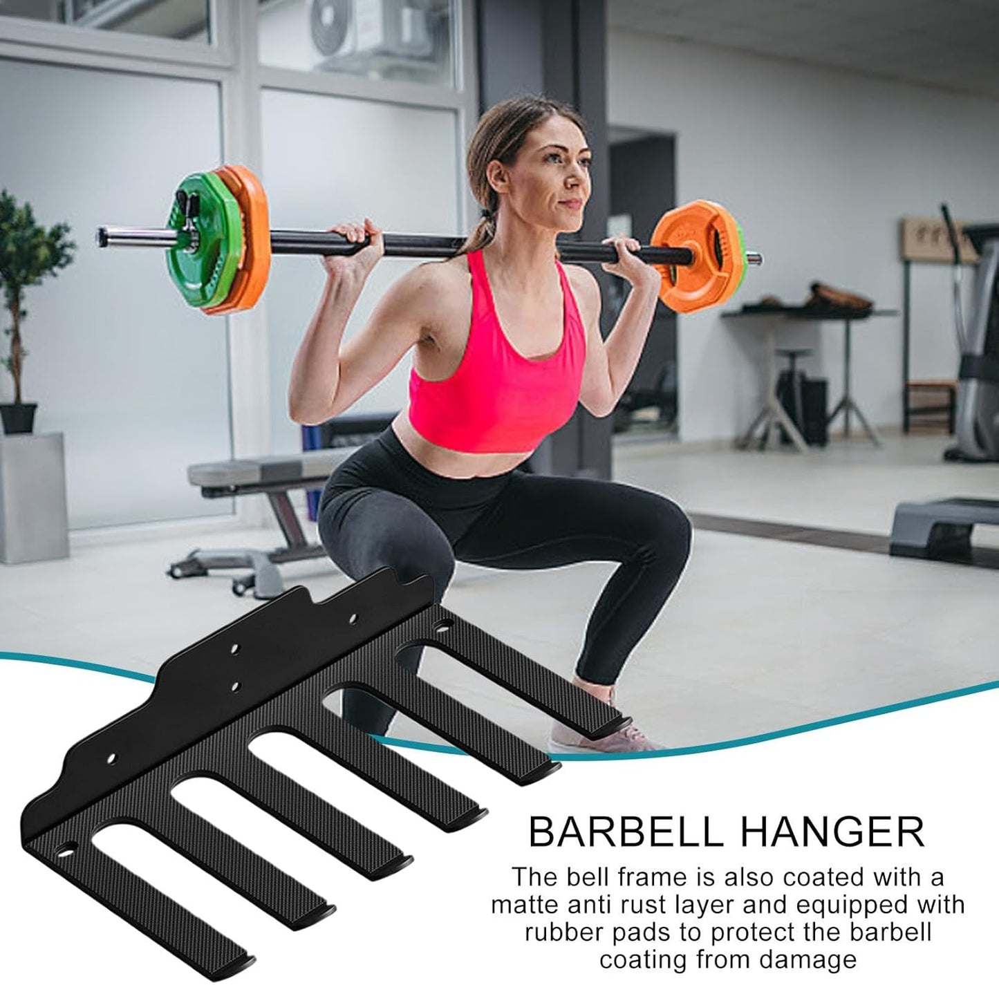 Generico Barbell Hanger Wall Mount, Multi-Purpose Workout Equipment Hanger with 6 Hooks, Anti-Rust Coated Resistance Bands Hanger for Lifting Belt and Exercise Gear Organization