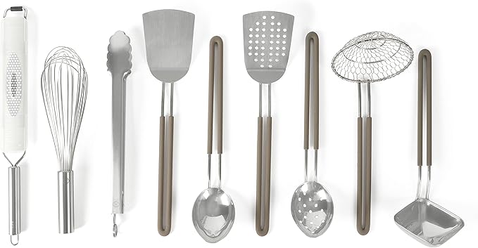 Martha Stewart 9-Piece Stainless Steel Prep & Serve Kitchen Gadget and Tool Set - Dishwasher Safe