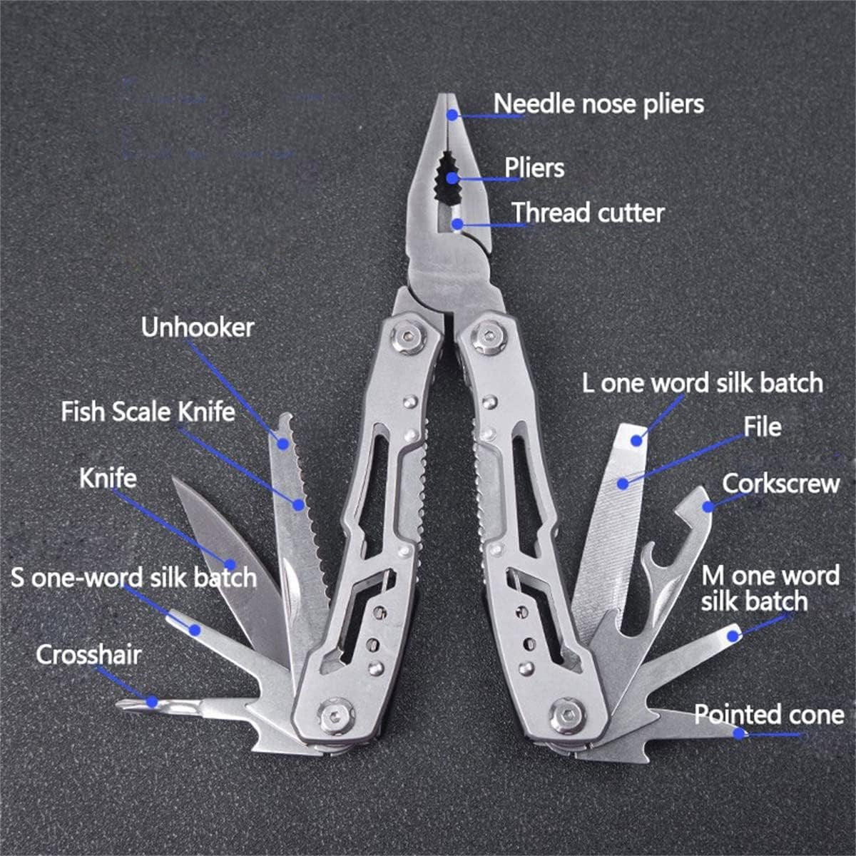 14-In-1 Multitool with Safety Locking, Professional Stainless Steel Multitool Pliers Folding Pocket Knife, Bottle Opener, Screwdriver with Nylon Sheath for Camping Survival Hiking and Simple Repairs