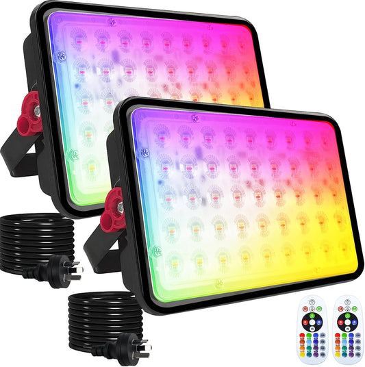 2 Pack 100W RGB Flood Light, RGB Color Changing Floodlight, Smart RGB Floodlight with Remote, for Stage Lighting, Birthday Parties, Posters, Discos, KTV, Parties, Clubs, Weddings