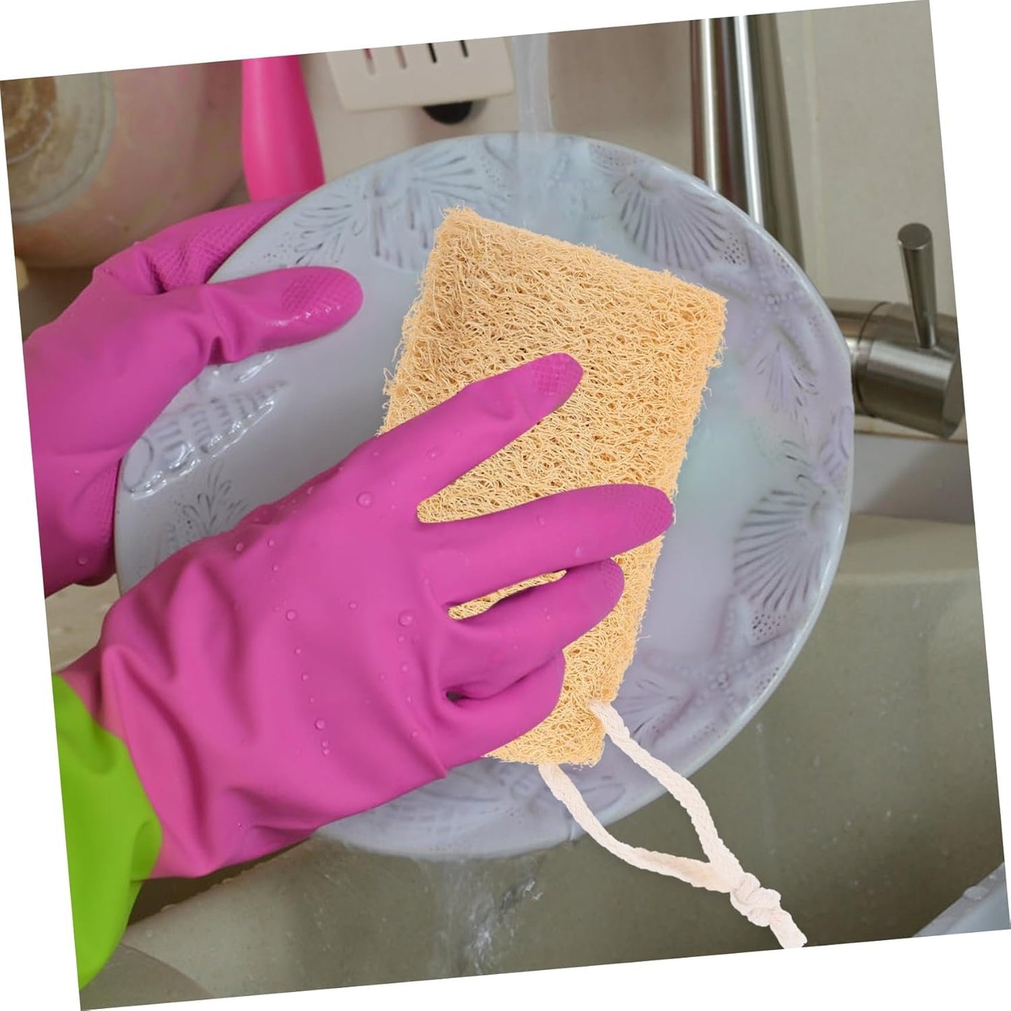 SHERCHPRY 4Pcs Natural Loofah Sponge Dish Scrubber Kitchen Multi Functional and Lightweight for Dishwashing