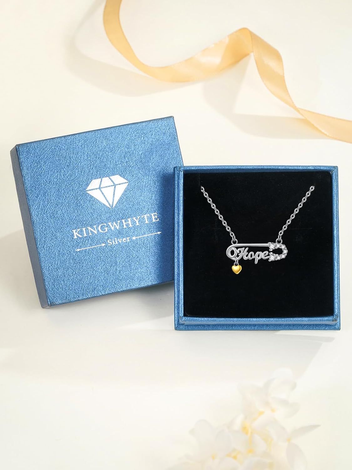 KINGWHYTE Safety Pin Necklace 925 Sterling Silver Mental Health Awareness Pin Hope Neckalce Safety Pin Pendant Jewelry Gifts