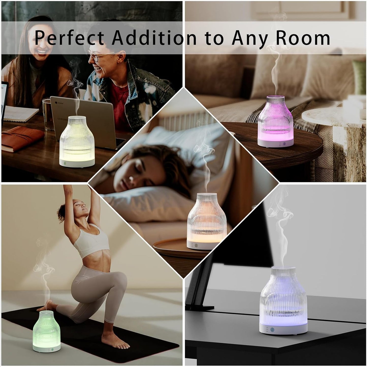 SOICARE Elegant Glass Reservoir Essential Oil Diffuser 200ML, One Button Control Glass Diffuser with Rainbow Colors for Home Office Bedroom Gift
