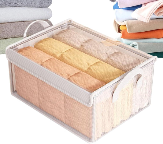 Generico Blanket Organizer, Clear Clothes Storage Organizer, Transparent Stackable Box, Ideal for Laundry Closet, Bedroom and Moving House, 11.81x9.45x6.69 inches