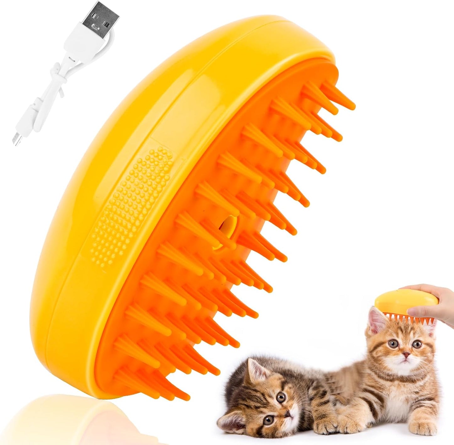 Byffoer Cat Steamy Brush,Steam Cat Brush for Cats with Steam, 3 in 1 Steam Brush for Cats Steamy BrushCat Hair Brush for Long and Short Hair (Yellow)