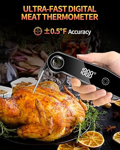 2025 Upgrade Meat Thermometer Digital for Cooking, 0.5s Instant Read Food Thermometer, ±0.5 ℉ Accuracy Kitchen Thermometer, Large LED Display, IP67 Waterproof for Grill, BBQ, Oven, Brewing, Baking