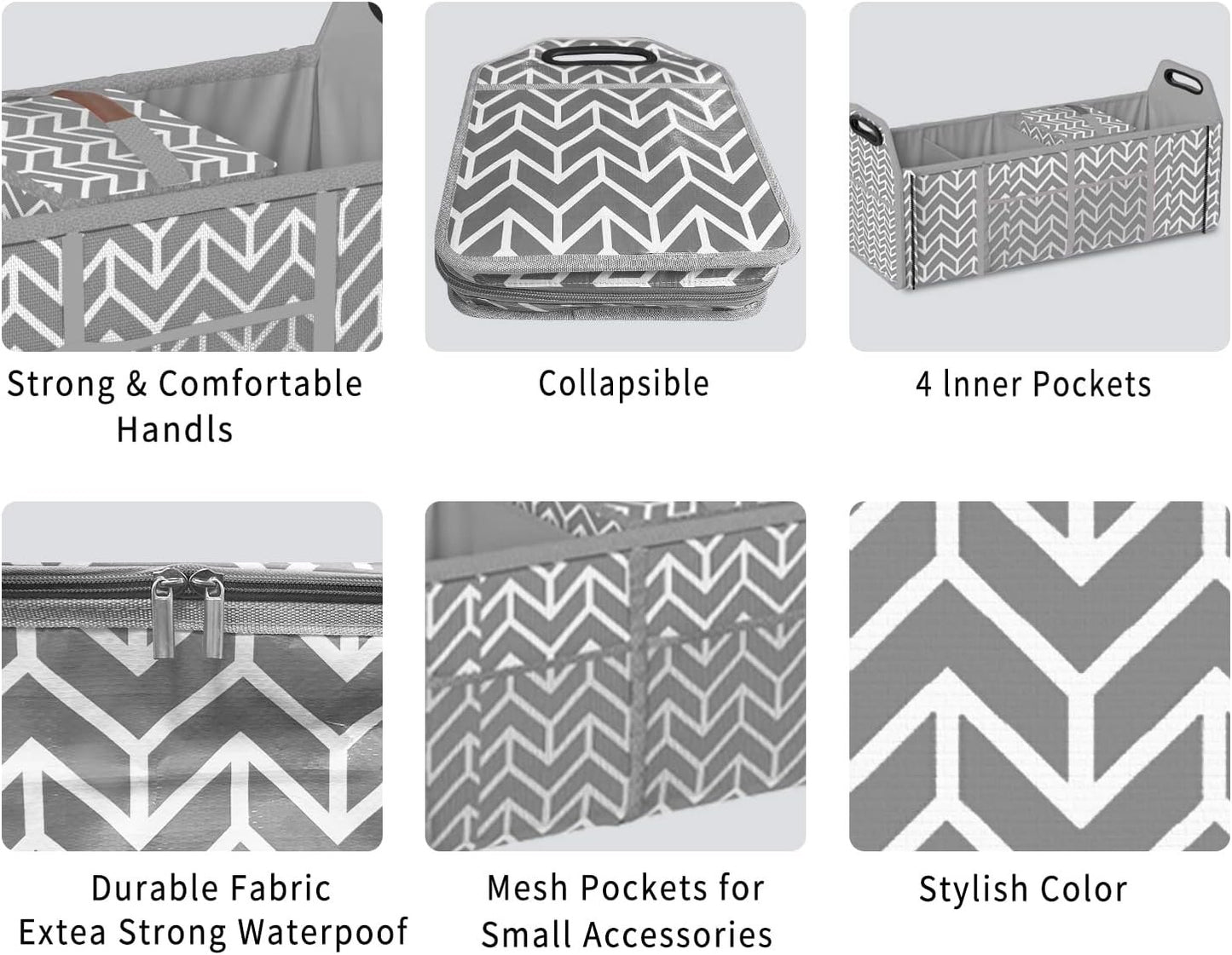 Trunk Organizer, Foldable Car Storage Bag Portable Insulation Cooler Bag Collapsible Vehicle Organizer Divider Storage Totes with 4 Compartment Cargo Tote for Groceries Caddy SUV, Gray