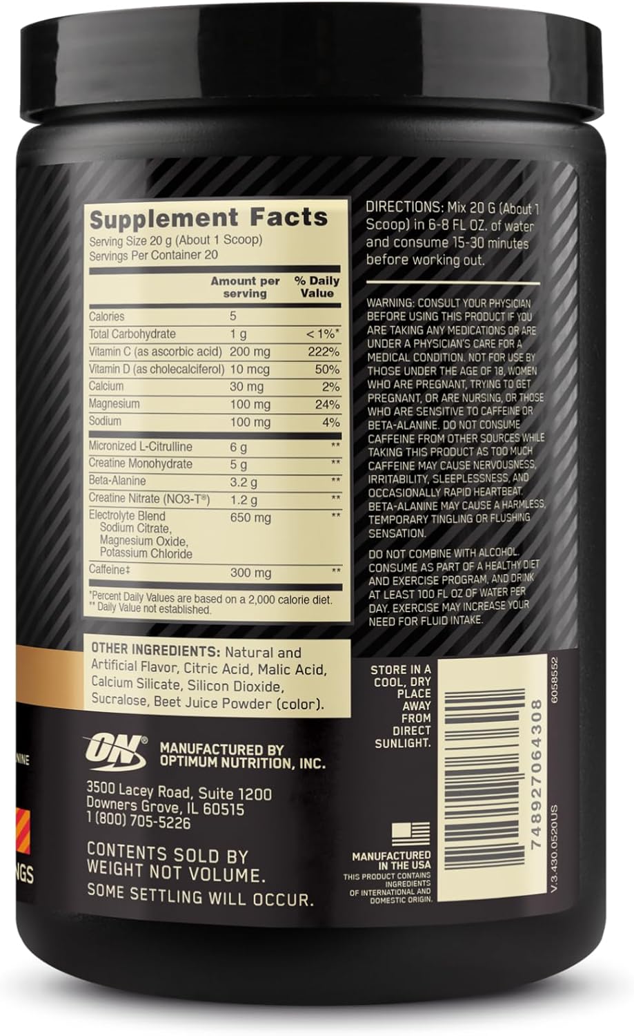 OPTIMUM NUTRITION Gold Standard Pre Advanced, Strawberry Mango Daiquiri, 400g, 20 Servings