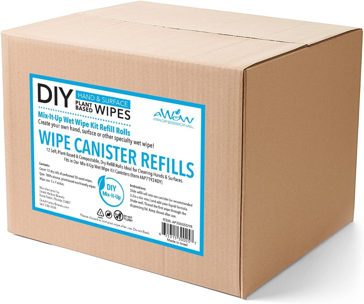 AWOW Professional DIY Empty Canisters for Wipes | Use with our 12pk Refills or Your Own Cloth | Wet Wipes or Dry Wipes, 12 pk