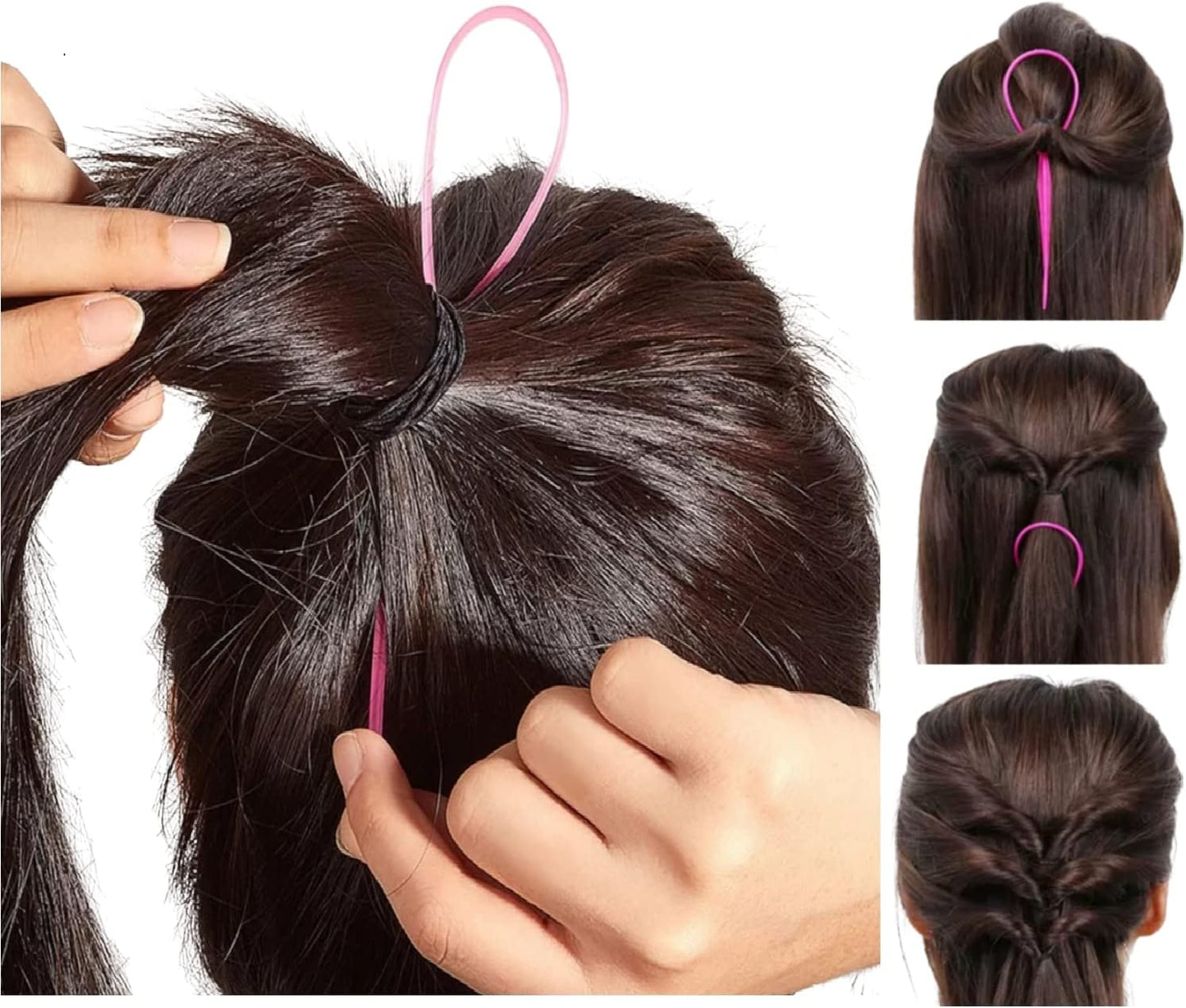 Twister Hair Accessories Set of 2 - Dutt or Topsytail Styling in Seconds for Styling with Video Tutorial (PINK)