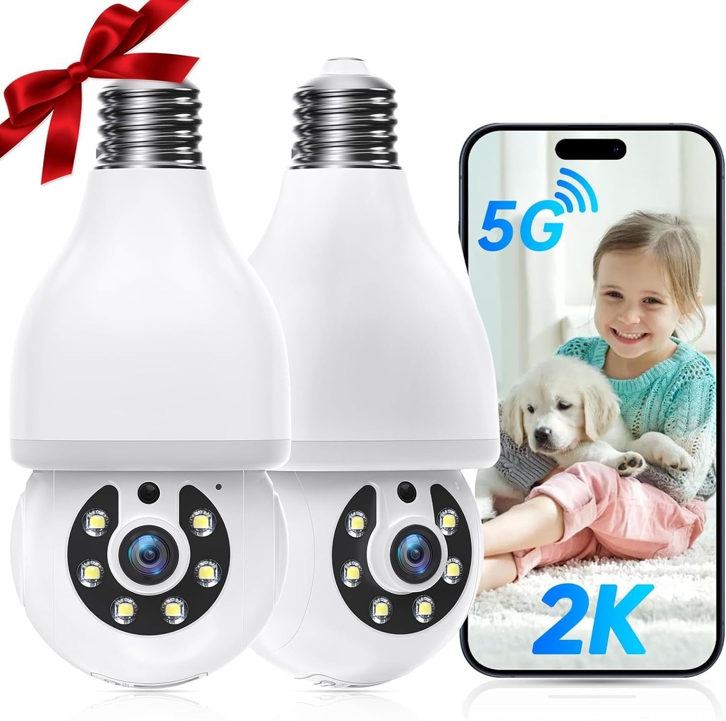 Light Bulb Security Camera 5G/2.4G,WiFi Bulb Security Cameras Wireless Outdoor, 2K Light Bulb Camera, AI Motion Detection Cameras for Home Security Outdoor,Smart Security Camera Compatible with Alexa
