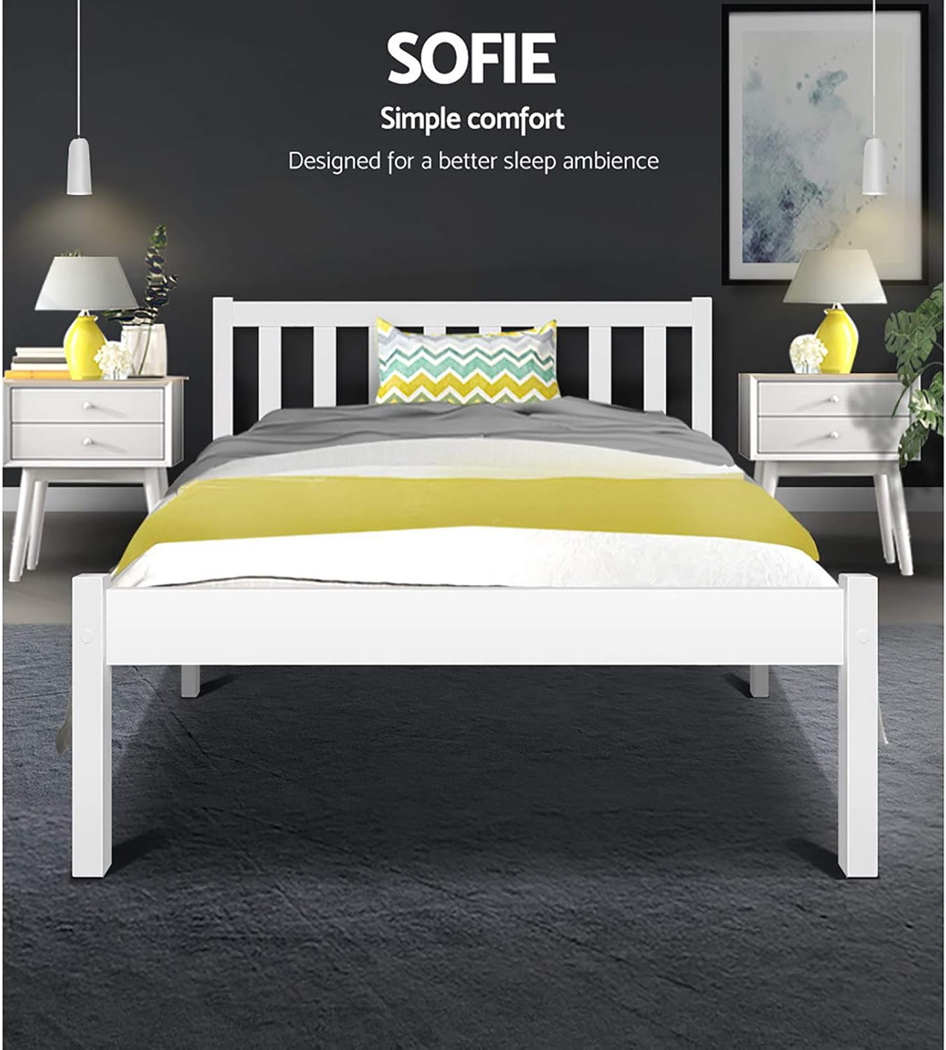 Artiss King Single Bed Frame Platform Wooden Timber Frames Beds Base Bedroom Room Decor Home Furniture White for Kids, Toddler and Adult, Modern Design