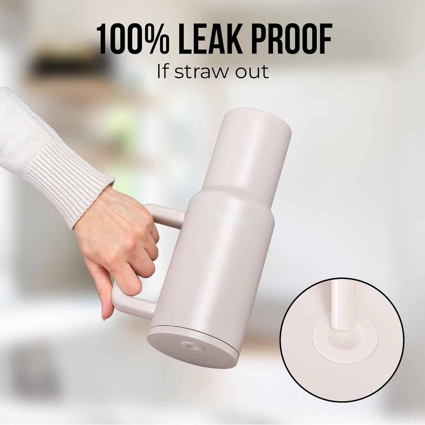 SIPPA Insulated Tumbler with Handle AKA Gobelet Isotherme, Double Wall Vacuum Tumbler with Straw and lid, Reusable Stainless Steel Water Bottle with Handle, Leak Proof Tumbler for Iced Coffee (Cream)