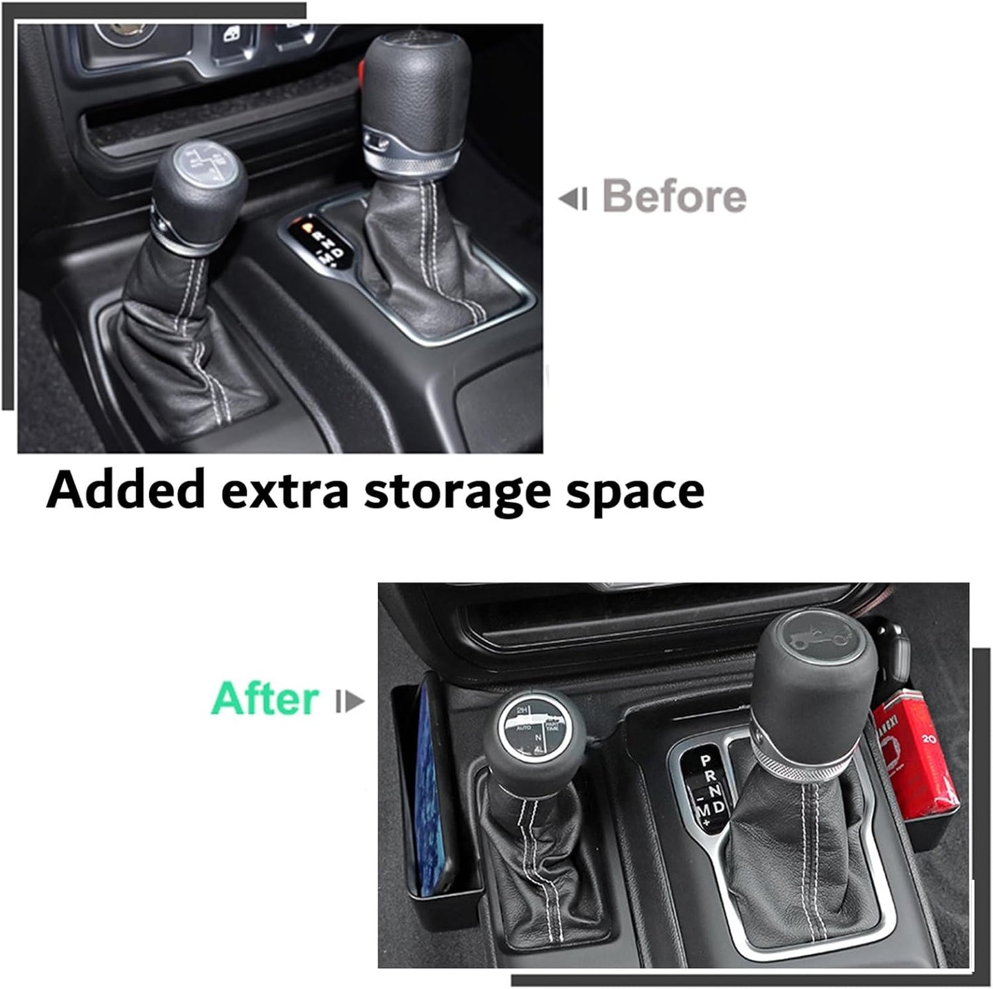 Wocch 2Pcs/Set JL Gear Shift Organizer Side Tray & Center Console Hanging Box for 2018-2024 Jeep Wrangler JL JLU & Gladiator JT Gear Shifter Side Storage Box Interior Accessories