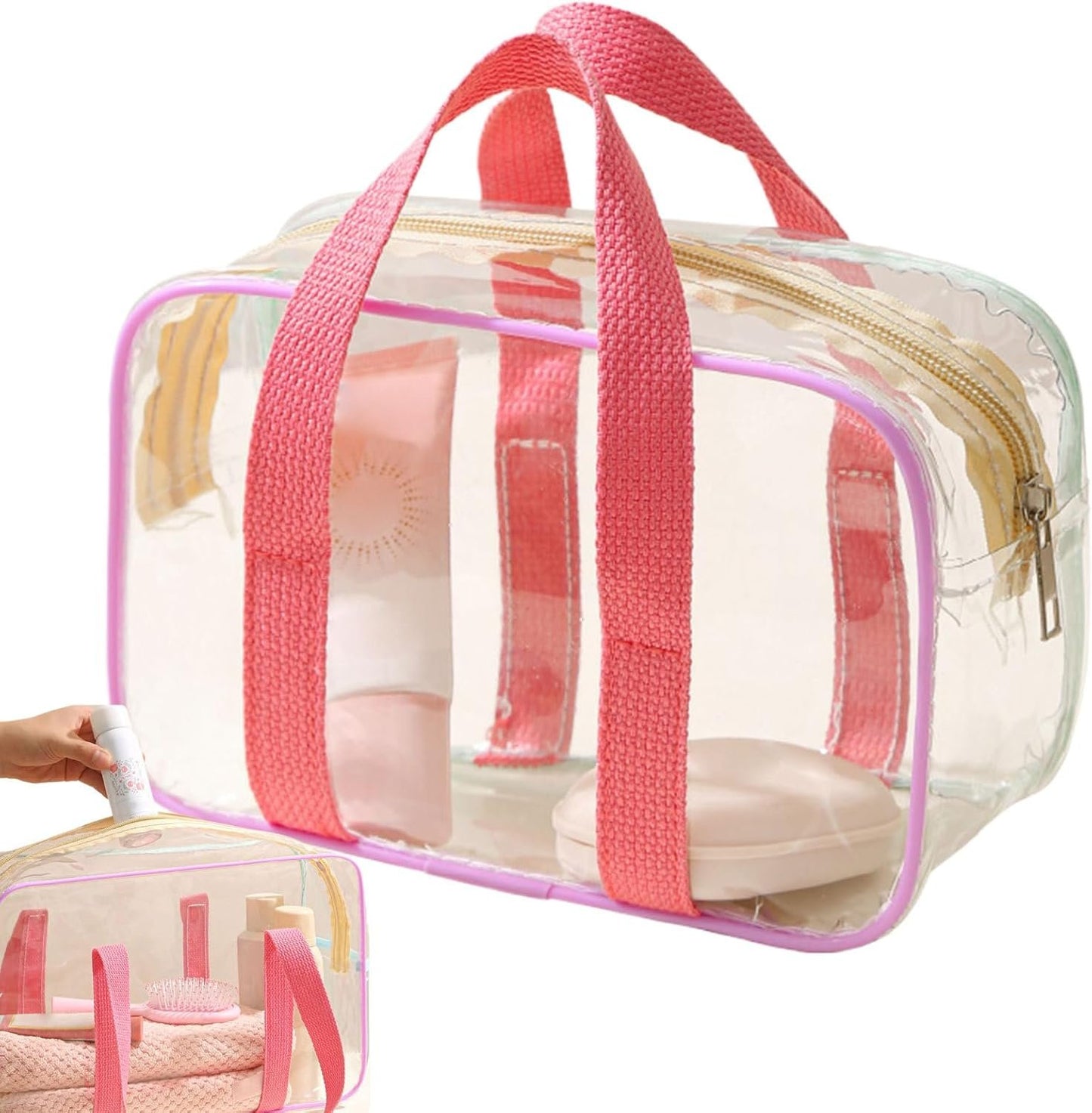 Clear Toiletry Bag, Portable Cosmetic Pouch, Water-Resistant Zipper Makeup Organizer, Approved Transparent Design for Travel, School, Work, Gym, Events, 7.87x3.15x4.33 Inches