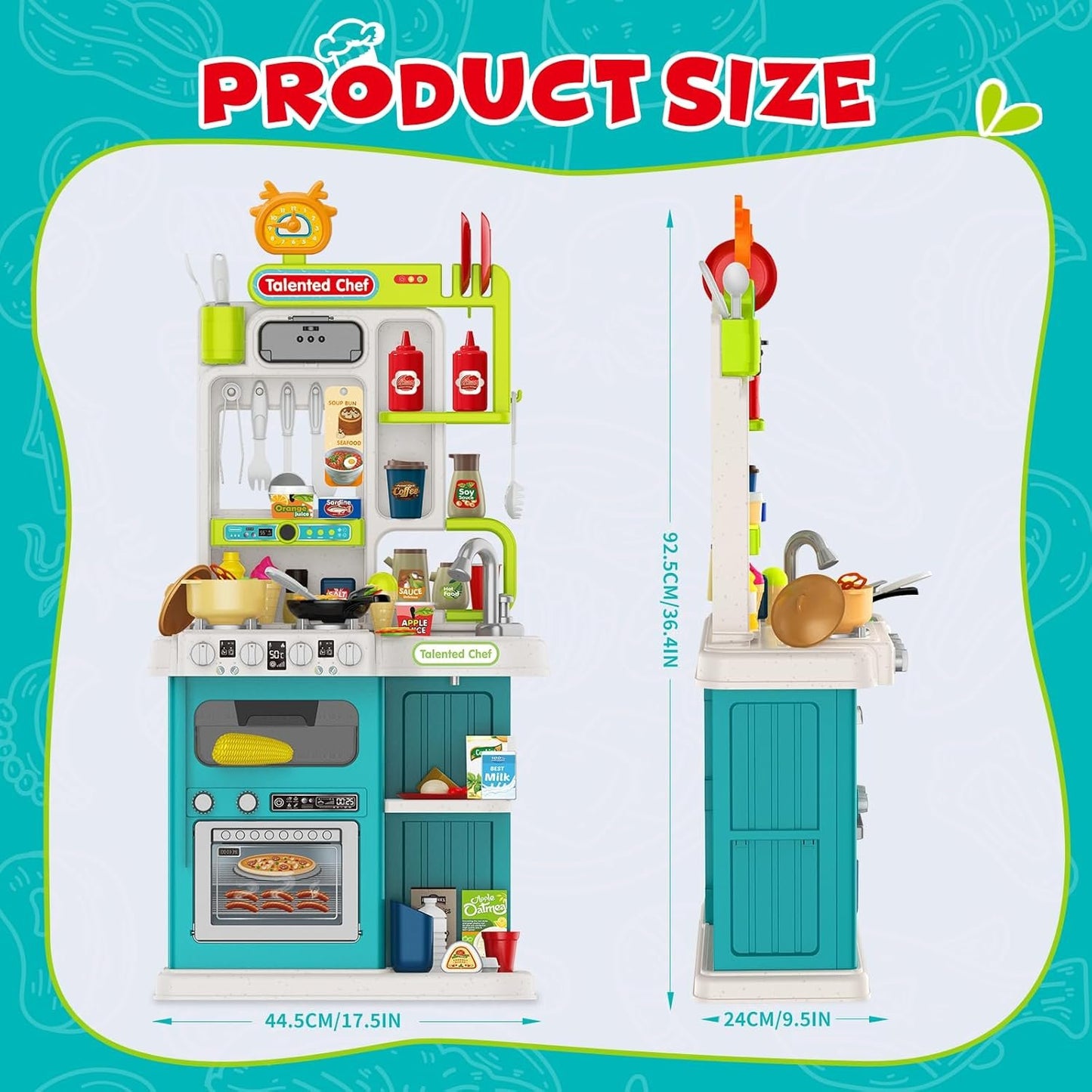 Kids Kitchen Playset for Toddler with Sound & Light, Cooking Stove with Steam, Play Sink and Toy Kitchen Accessories for Toddlers Kids Boys Girls (Green)