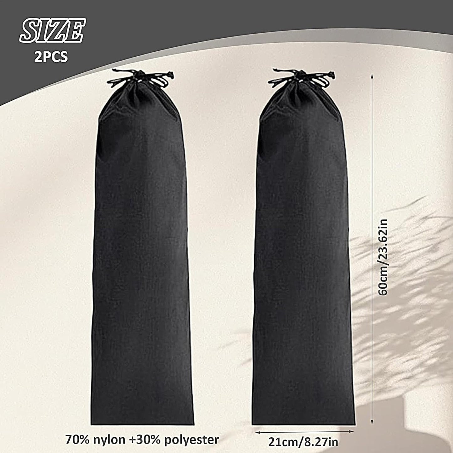Generico Long Drawstring Pouch, 2X Protective Storage Bag 8x24 Inches, Lightweight Portable Fast Drying Carrying Case for Travel, Camping & Outdoor Gear Organization