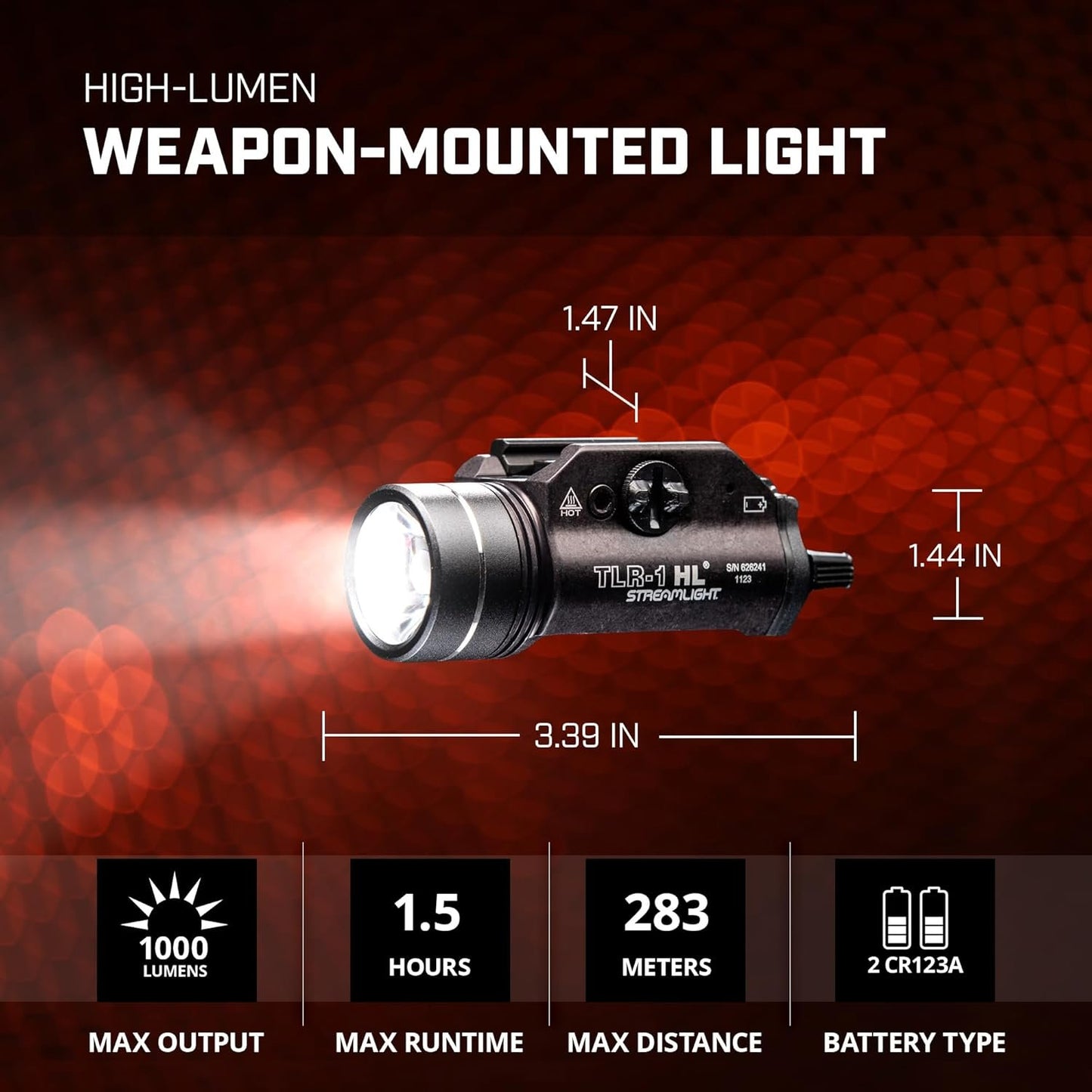 Streamlight 69260 TLR-1 HL 1000-Lumen Tactical Weapon Mount Light With Rail Locating Keys & Lithium Batteries, Black – Box Packaged