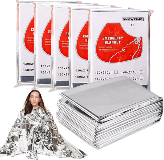 COVRA 5-Pack Emergency Mylar Thermal Blankets, Silver, 82.7x63 inches, for Outdoor, Marathon, Camping, Hiking, and Harsh Weather