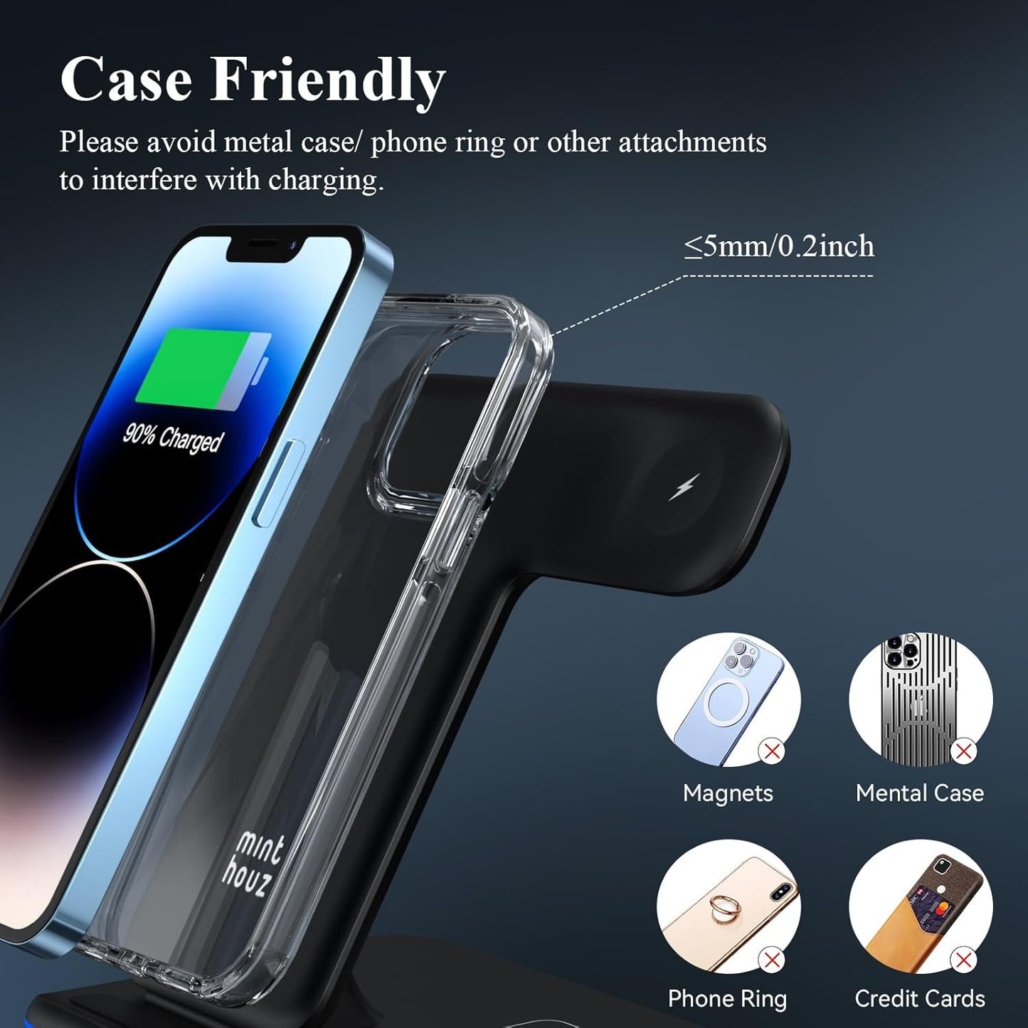 Minthouz Wireless Charger, 15W iPhone Charging Station for Multiple Devices iPhone Watch, AirPods, 3IN1 Wireless Charger Stand Compatible with iPhone 15/14/13/12/11 (with Adapter)