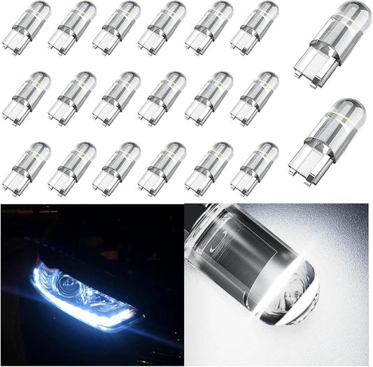 20PCS 194 T10 COB LED Light Bulb for Car, 12V 168 2825 W5W Super Bright Wedge Replacement Lights, Auto Interior Accessories Universal for Car Dome Map Door Courtesy License Plate Trunk Lights (White)