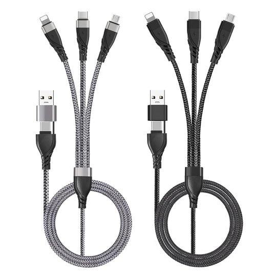 2Pack Multi Charging Cable, 5 in 1 USB A/C Fast Charging Cord with IP Micro USB Type C Adapter, Nylon Braided Multiple Charger Cable for Cell Phone 16 15 14 13 12 11 Xs 8 6 Samsung Galaxy Huawei